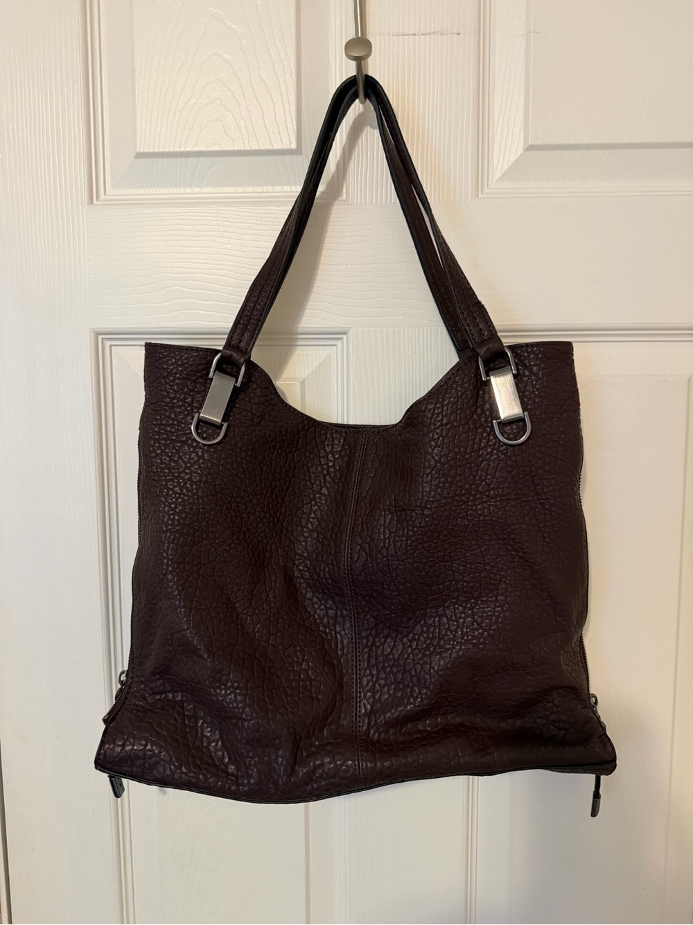 Vince Camuto Deep Brown Pebble-Texture Shoulder Tote
